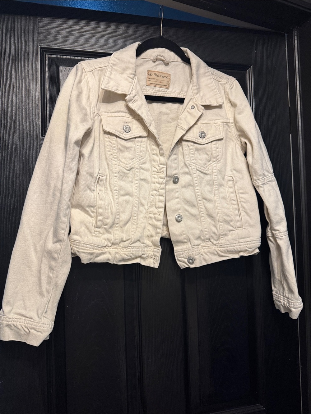 We The Free Off-White/Cream Cropped Denim Jacket